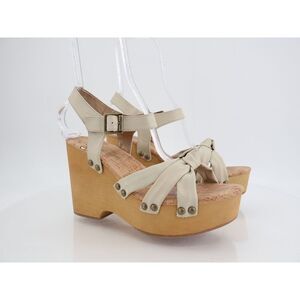 Korks Kork Ease Dawson Ivory Platform Wooden Wedge Sandals Ankle Strap Size 10M